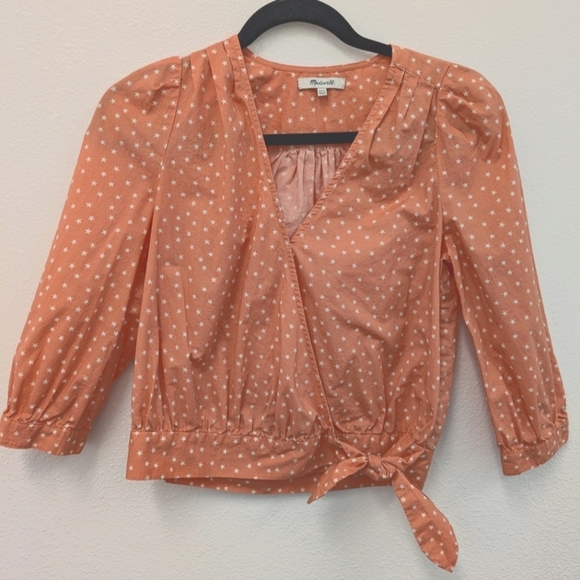 Madewell Peach/Coral Cotton Wrap Top Star Design sz XXS Preppy 4th Of July - Picture 2 of 13